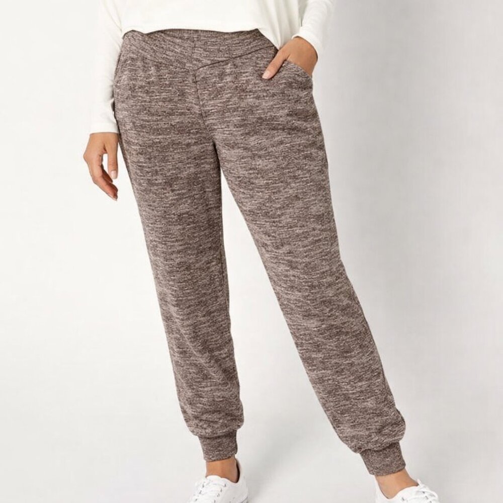 AnyBody XXS Ribbed Knit Jogger Pants Elastic Waist Lounge Brown
